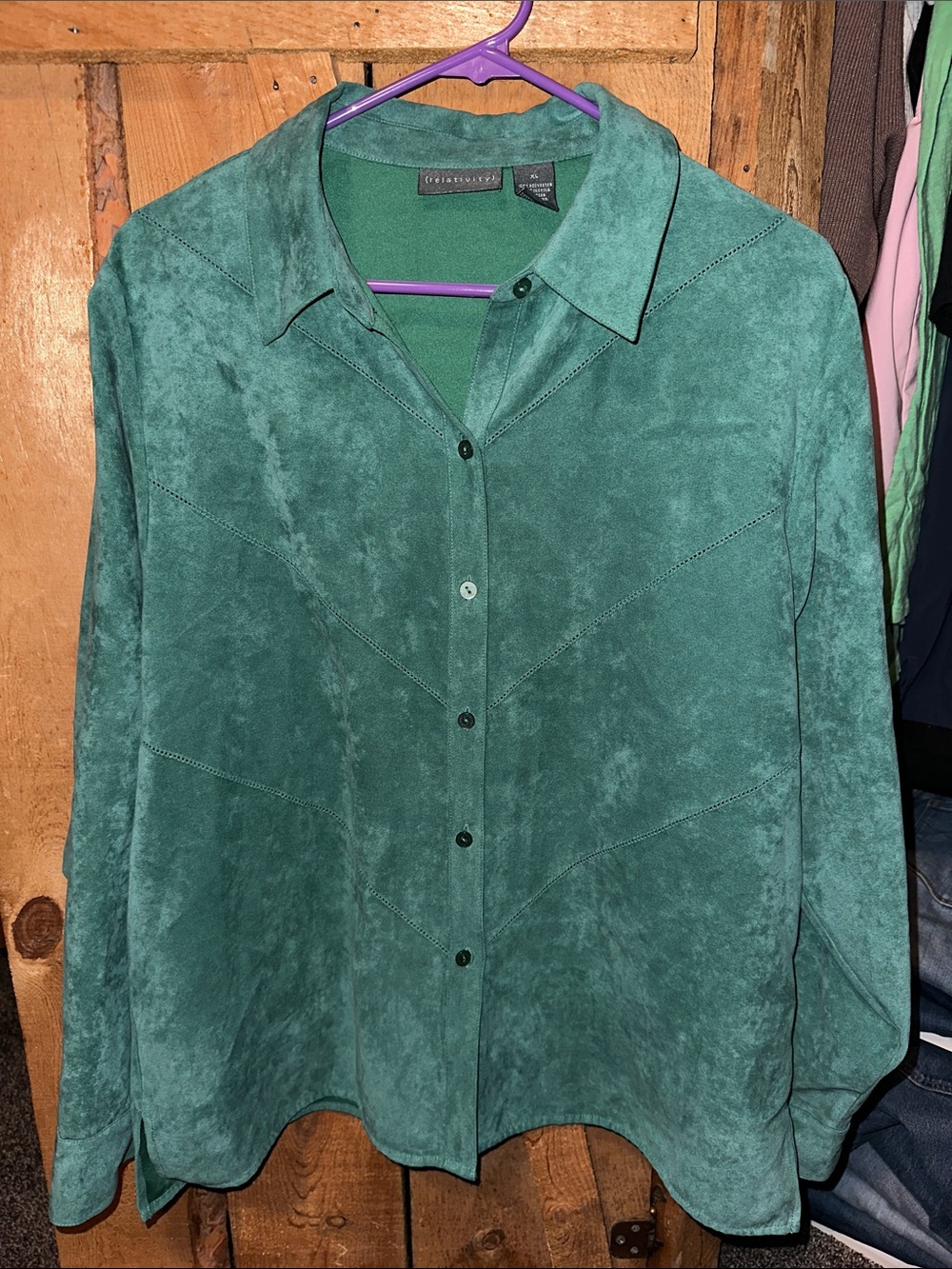 Vintage-Inspired Button-Down Suede-Look Shirt